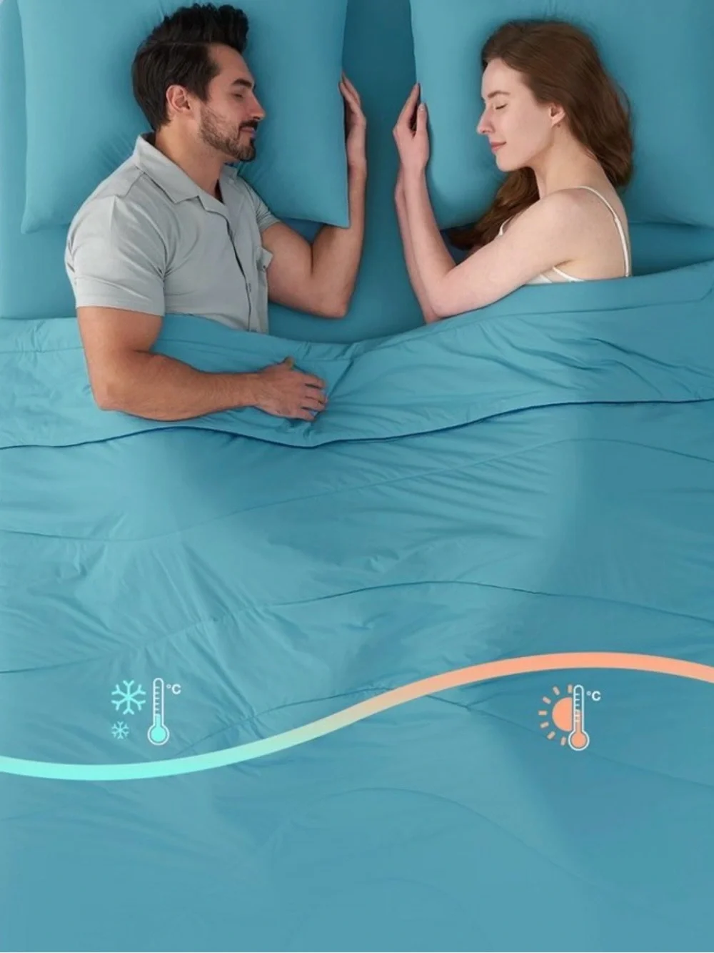 Cooling and breathable Light Blue Comforter with Dark Piping -